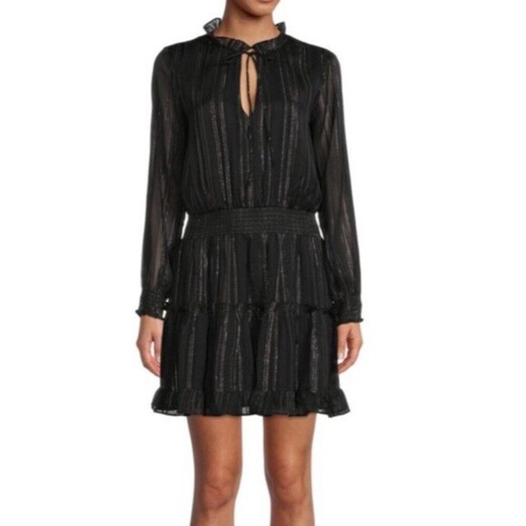 NSR Dresses & Skirts - NSR Emma Smocked Tiered Dress Black Size L Sheer‎ Party Coctail​
